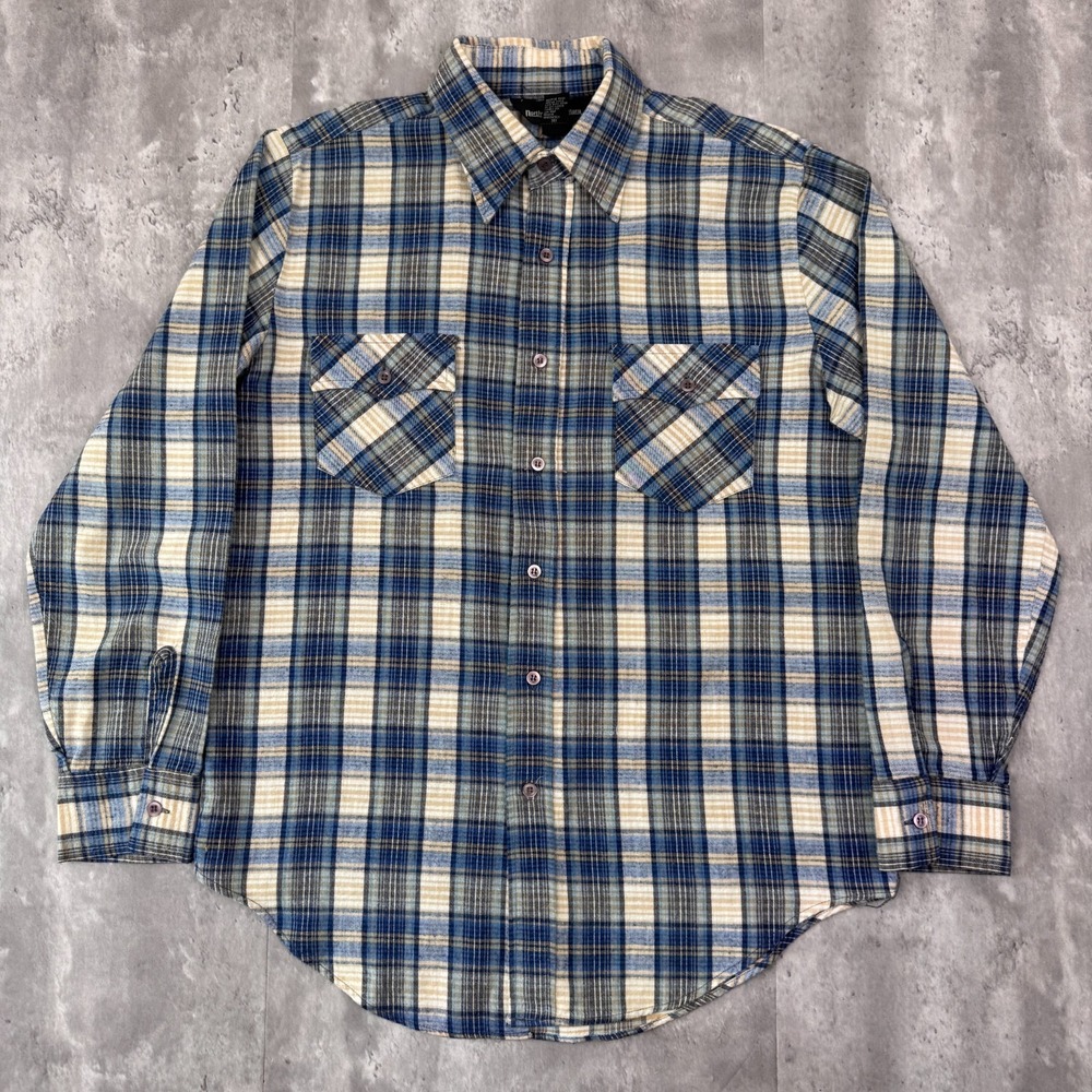 Vintage‎ Northwest Territory Flannel Shirt Mens M Blue Plaid Dual Pocket 70s 80s